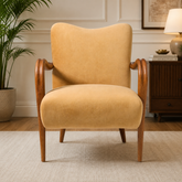 Modern teak wood upholstered lounge chair with armrests