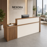 Modern teak wood reception desk for office lobby