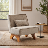 teak wood accent lounge chair with beige upholstery
