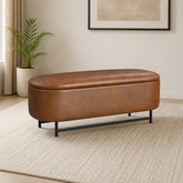 Modern teak wood storage ottoman bench with hidden compartment