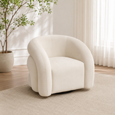 Modern cream swivel accent chair in teak wood for luxury living room