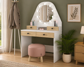 modern vanity table with LED mirror and stool