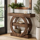 Luxury teak wood console table with circular base