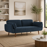 Modern blue corduroy teak wood 3 seater sofa for living room