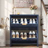 Solid teak wood navy blue drawer chest for entryway