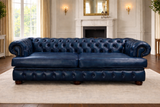 Premium 3 Seater Leather Sofa with Solid Teak Wood Frame – Luxury Chesterfield Design