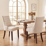 Modern high back dining chair with cushioned seat and teak legs