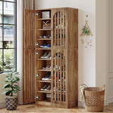 Modern rustic teak wood shelving cabinet with arched doors