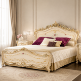 Luxury teak wood royal bed with antique cream finish