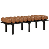 Designer brown upholstered teak wood bench
