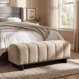 Luxury teak wood upholstered bedroom bench with modern channel tufted design