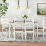 White dining table and chairs crafted from teak wood