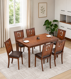 Solid teak wood 6 seater dining table set with cushioned chairs