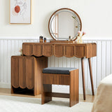 Luxury teak wood makeup station with storage