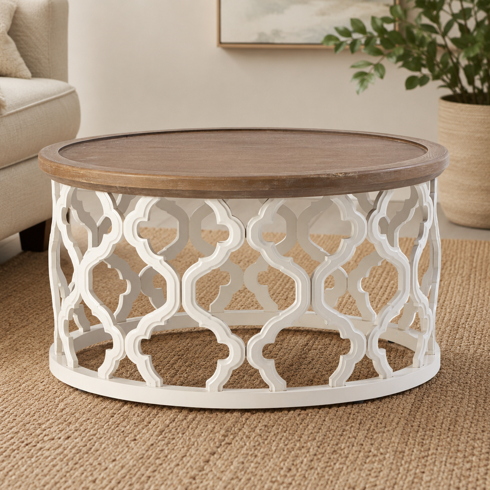 Round teak wood designer coffee table