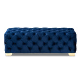 Handcrafted Chesterfield coffee table ottoman in blue velvet