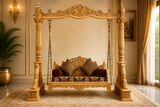 Royal teak wood carved jhula swing for living room