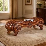 Royal teak wood Chesterfield bench with leather upholstery