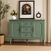 Sage green vintage sideboard cabinet with drawers and doors