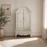 Antique white teak wood armoire cabinet by Sky Rise Decor