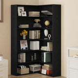 Modern 6-tier teak wood corner bookcase for living room