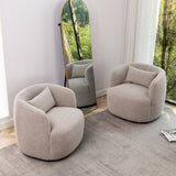 Modern bouclé swivel accent chairs with teak wood frame