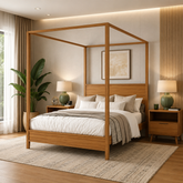 Luxury teak wood canopy bed for modern bedroom