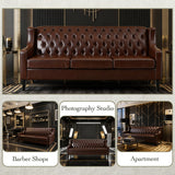 Elegant dark brown leatherette Chesterfield sofa for living room