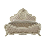 Elegant Upholstered Royal Bed in Antique Ivory Finish