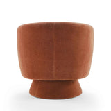 Modern rust velvet swivel accent chair with teak wood frame