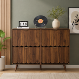 Solid teak wood shoe storage cabinet with scalloped doors