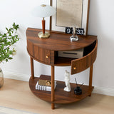 Contemporary teak wood foyer table with storage