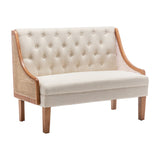 Handcrafted teak wood accent sofa with button tufted back