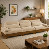 Modern beige teak wood sectional sofa for luxury living room