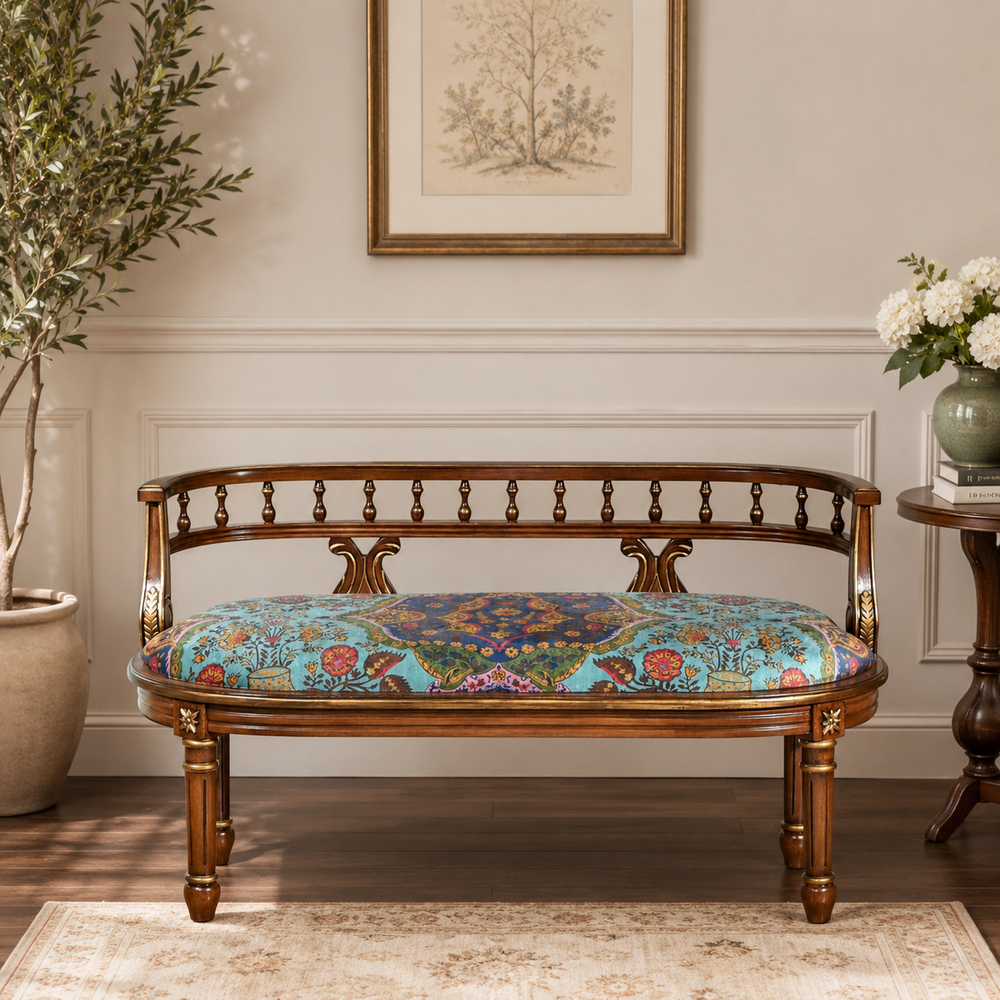 Handcrafted solid teak wood vintage bench sofa