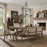 Solid teak wood dining table set with upholstered chairs by Sky Rise Decor