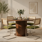 Modern teak wood round dining table set with 4 chairs
