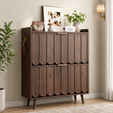 Solid teak wood shoe storage cabinet with fluted doors