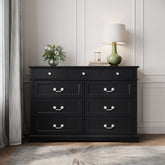 Black teak wood 9 drawer dresser cabinet