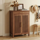 Wooden slatted shoe cabinet for hallway