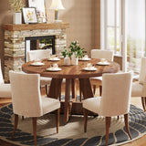 Solid teak wood round dining table with chairs