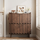 Mid-century modern teak wood entryway shoe cabinet