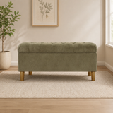 Premium tufted teak wood storage ottoman bench with hidden storage