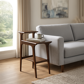 Solid teak wood C-shaped sofa side table for living room