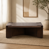 Solid teak wood modern coffee table with walnut finish