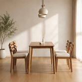 Solid teak wood 4 seater dining table set with cushioned chairs