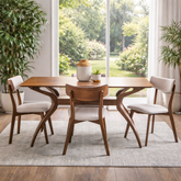Solid teak wood dining table set modern design