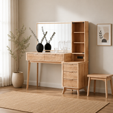 Solid teak wood dressing table with mirror and storage shelves