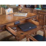 Handmade teak wood office desk with walnut finish and storage drawers