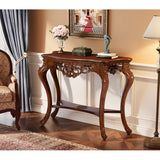 Handcrafted teak wood carved console table with elegant curved legs